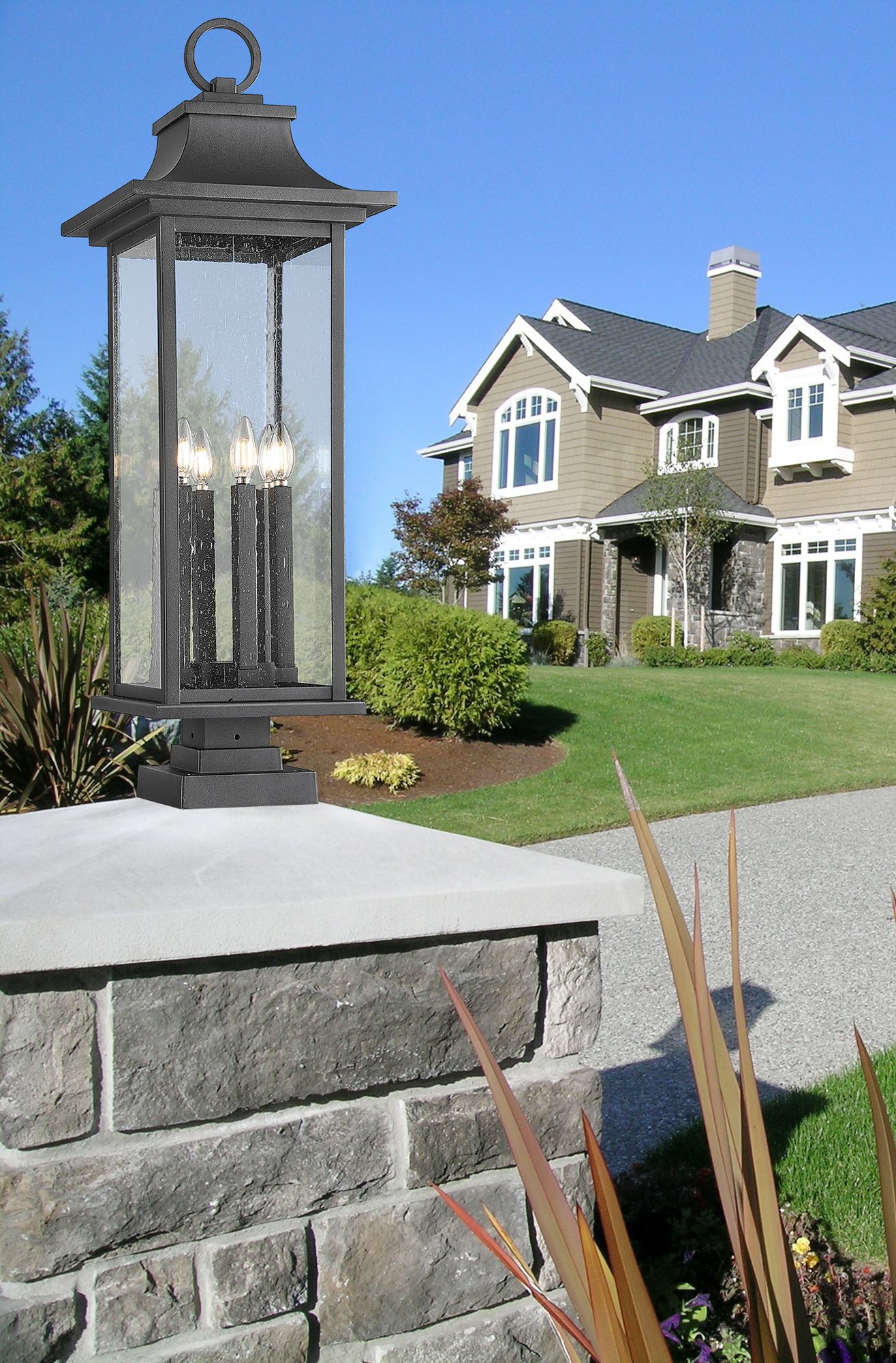 Thumbnail2 of Z-Lite Tiberius 36 1/2"H Black 6-Light Outdoor Pier Light more views