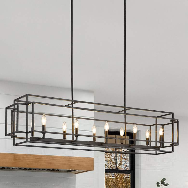 Image 2 Z-Lite Titania 13" Wide Matte Black 10-Light Linear Pendant