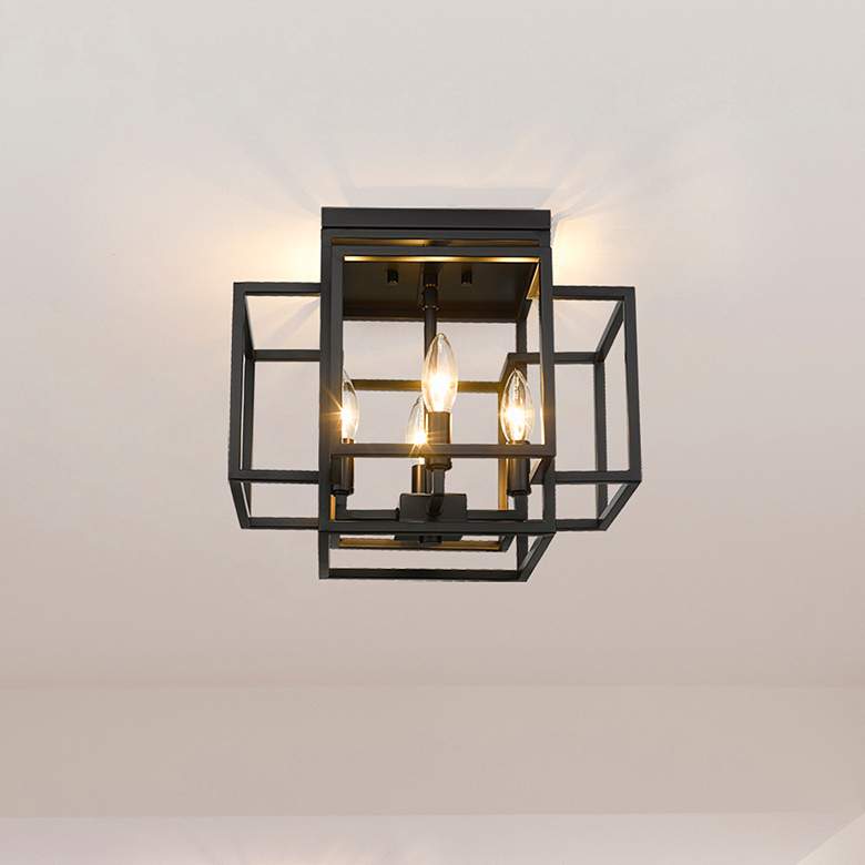 Image 2 Z-Lite Titania 14" Matte Black 4-Light Geometric Cube Ceiling Light
