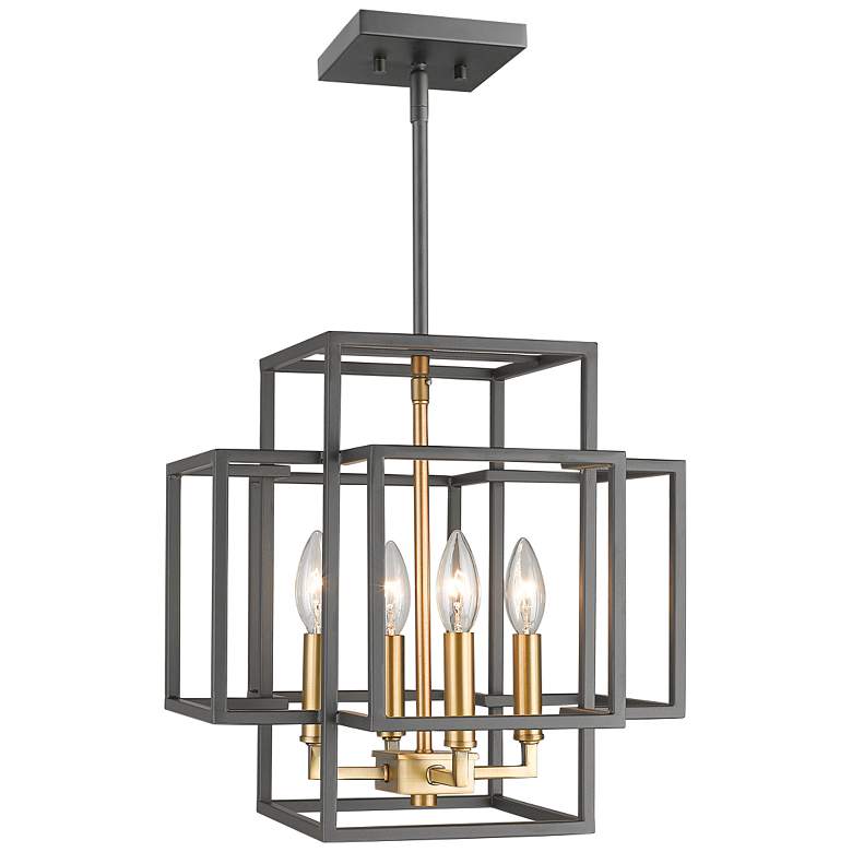 Image 2 Z-Lite Titania 14 inch Wide Bronze and Brass 4-Light Cube Pendant