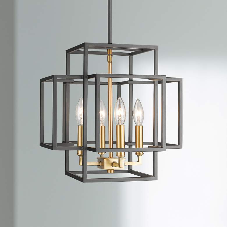 Image 1 Z-Lite Titania 14" Wide Bronze and Brass 4-Light Cube Pendant