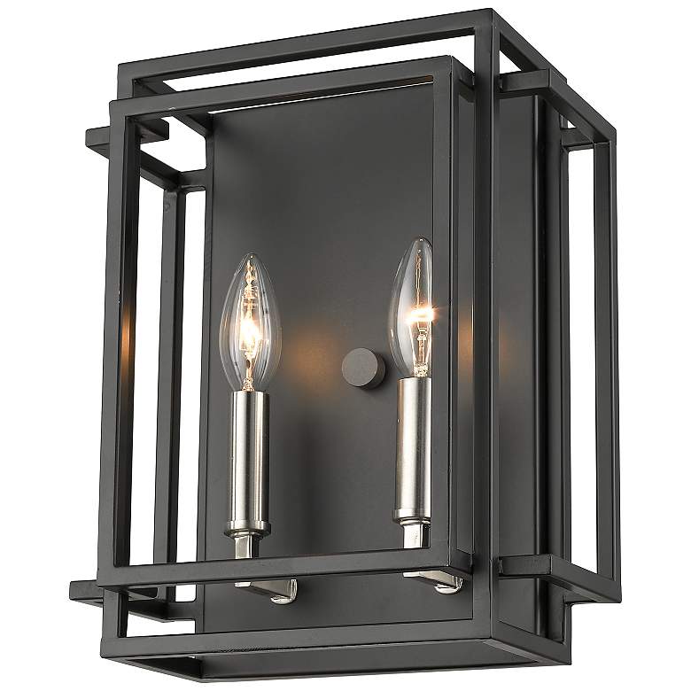 Image 2 Z-Lite Titania 2 Light Wall Sconce in Black + Brushed Nickel more views