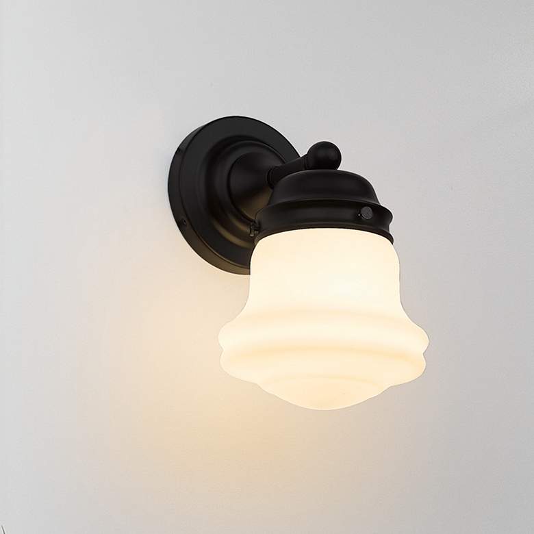 Image 2 Z-Lite Vaughn 9.5" High Black and Opal White Schoolhouse Wall Sconce