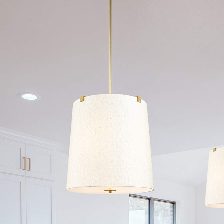 Image 1 Z-Lite Weston 24" Wide Gold and White Linen 6-Light Modern Pendant