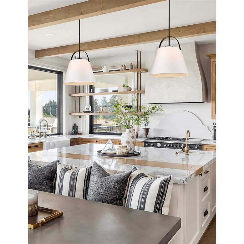 Image 3 Z-Studio 18" Wide Black and White Linen Pendant Light more views