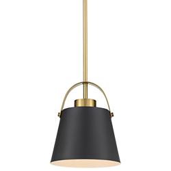 Z-Studio 8" Wide Matte Black and Heritage Brass Mini Pendant