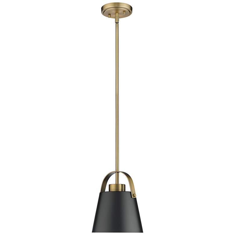 Image 4 Z-Studio 8" Wide Matte Black and Heritage Brass Mini Pendant more views
