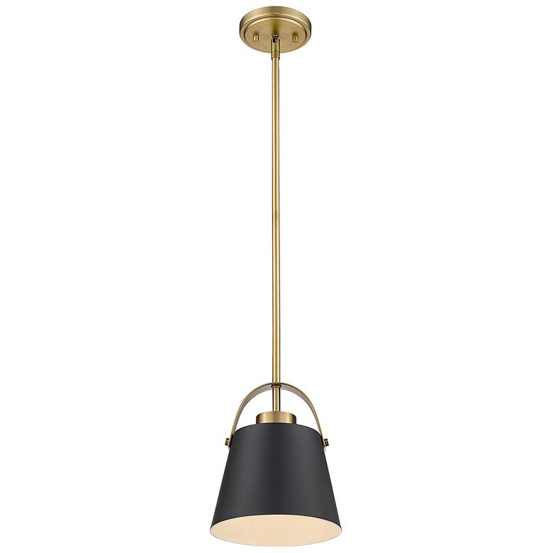 Image 5 Z-Studio 8" Wide Matte Black and Heritage Brass Mini Pendant more views