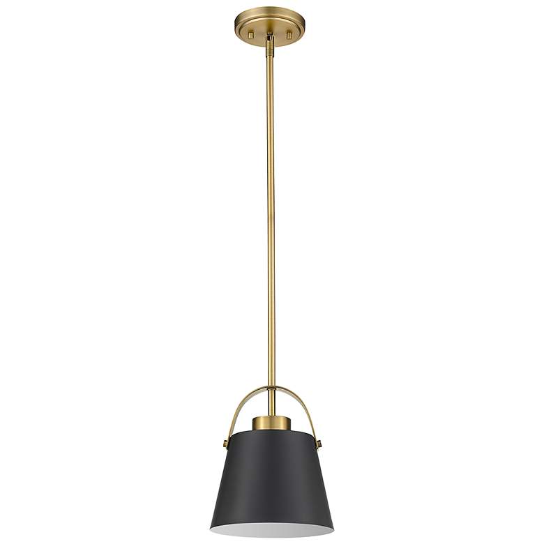 Image 6 Z-Studio 8" Wide Matte Black and Heritage Brass Mini Pendant more views