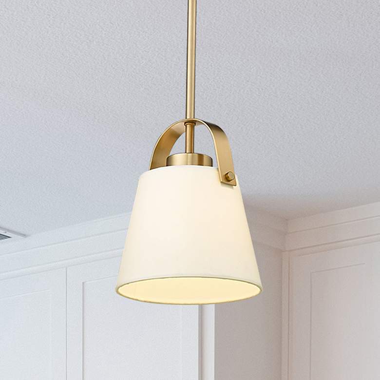 Image 1 Z-Studio Linen Pendant by Z-Lite Heritage Brass 1 Light Mini Pendant