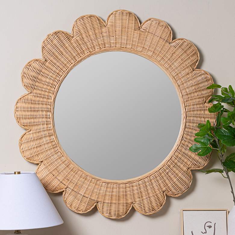 Image 1 Zachery Natural Rattan 34" Flower Wall Mirror