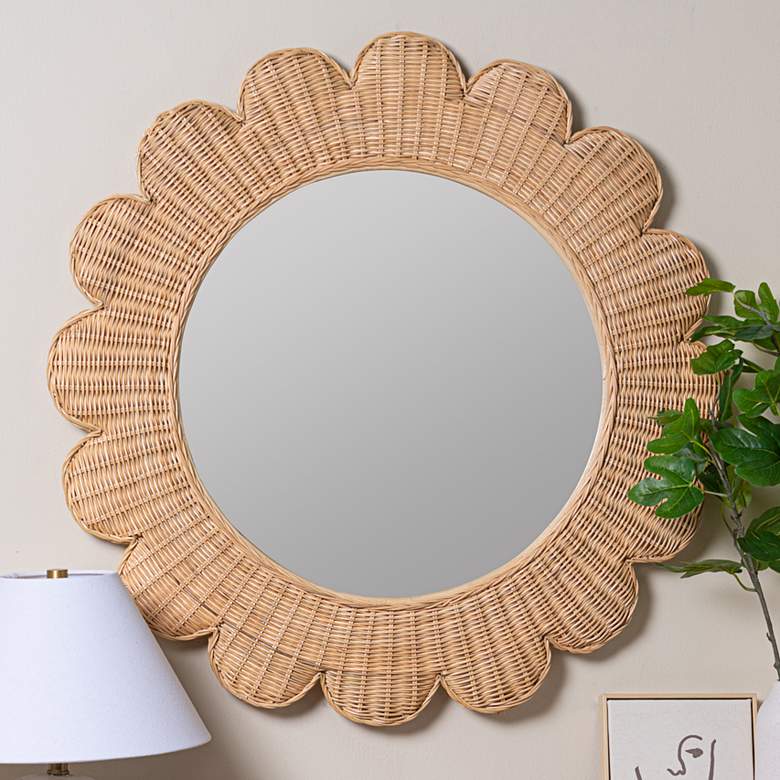 Image 1 Zachery Natural Rattan 34 inch Flower Wall Mirror