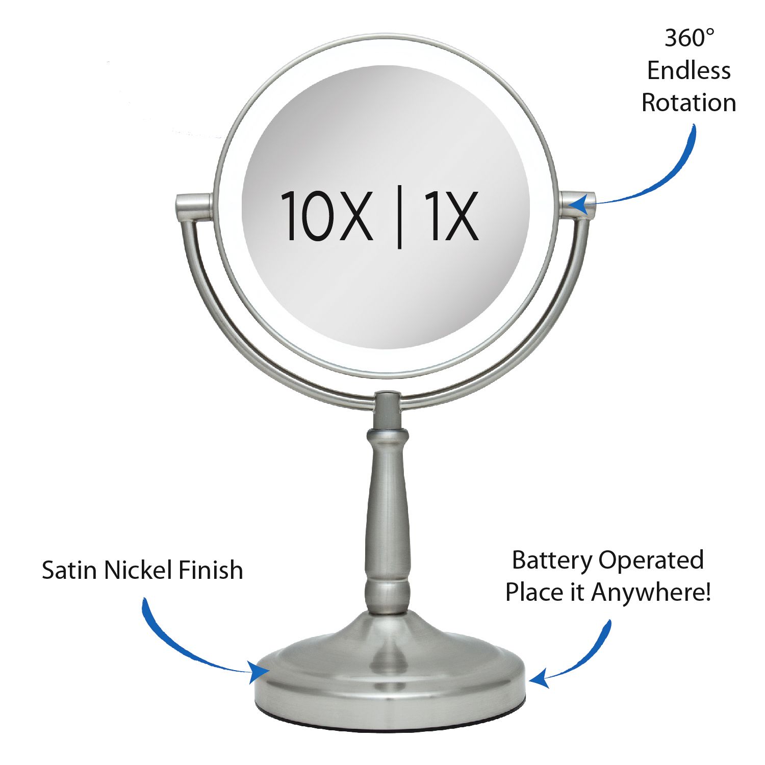 Zadro Satin Nickel 7" Wide Cordless LED Lighted Vanity Make-Up Mirror