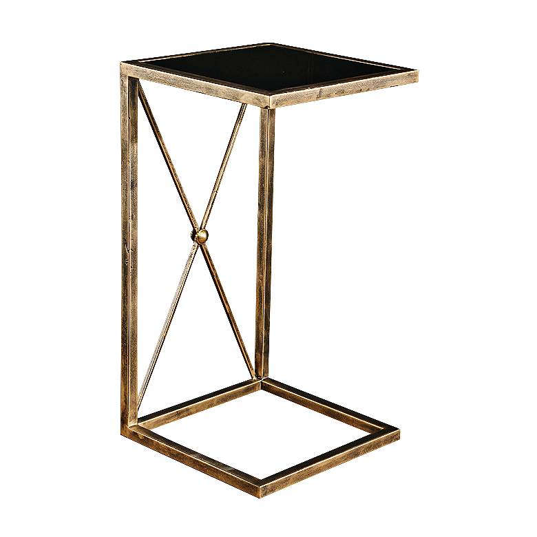 Zafina 13&quot; Wide Glass Top - Antique Gold Side Table