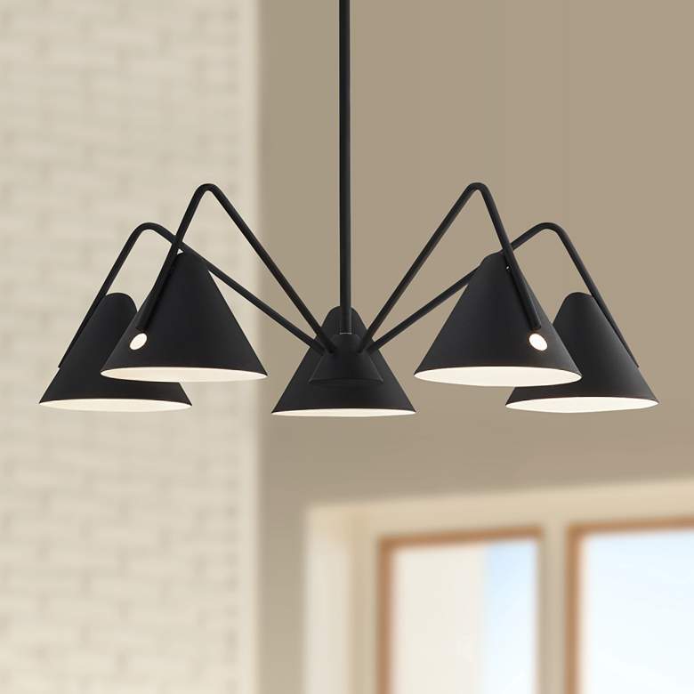 Image 1 Zag 28 inch Wide Matte Black Textured 5-Light LED Chandelier