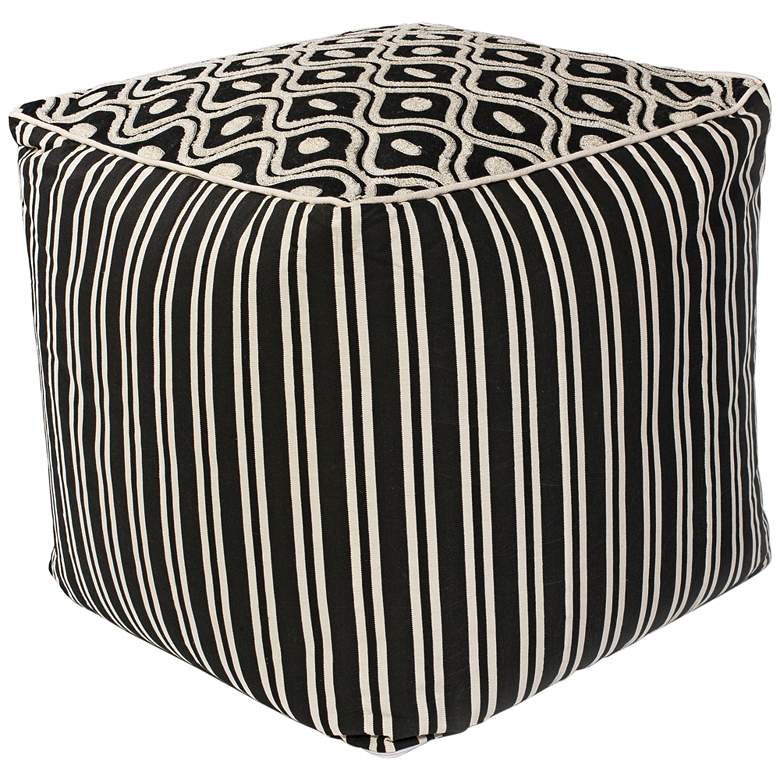 Image 1 Zagora Black and White Groove Cotton Square Pouf Ottoman