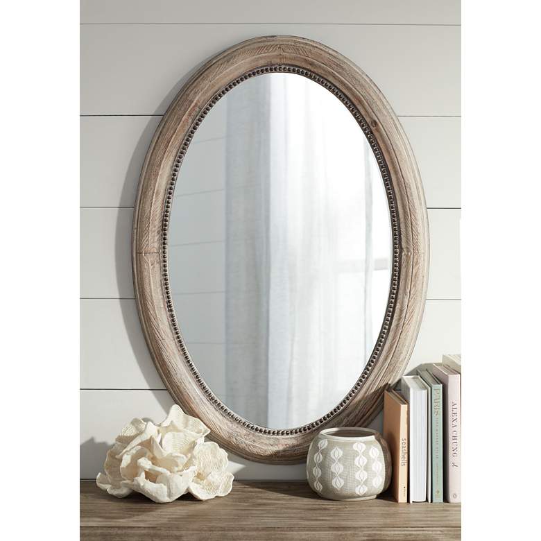 Image 7 Zahra Wooden 23 1/2" x 34" Oval Wall Mirror more views