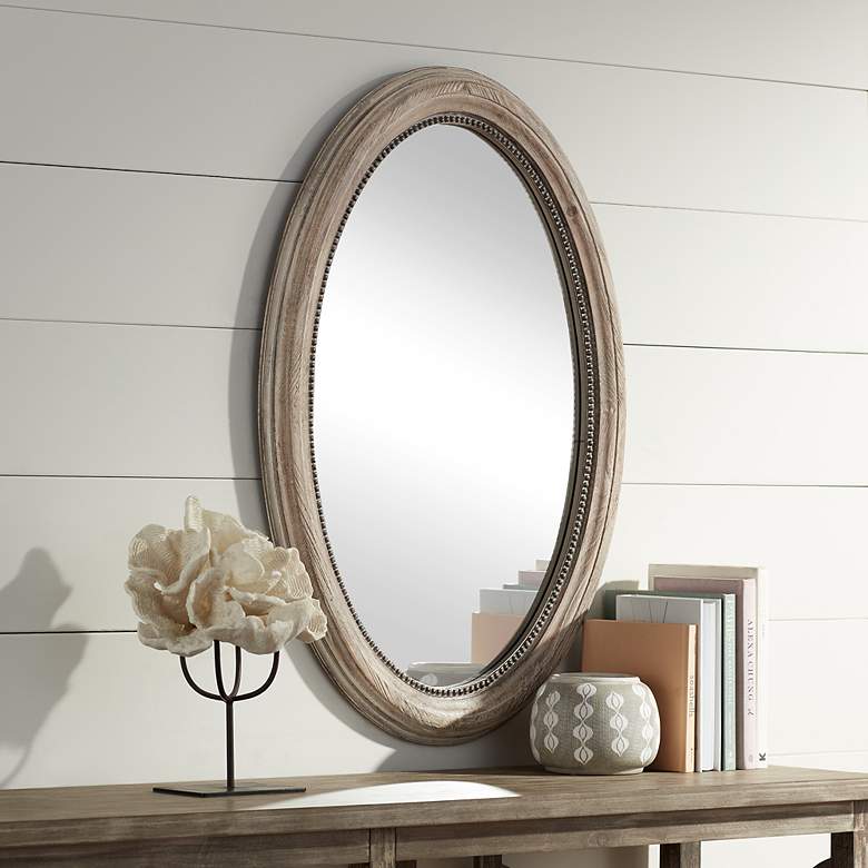 Image 7 Zahra Wooden 23 1/2" x 34" Oval Wall Mirrors Set of 2 more views