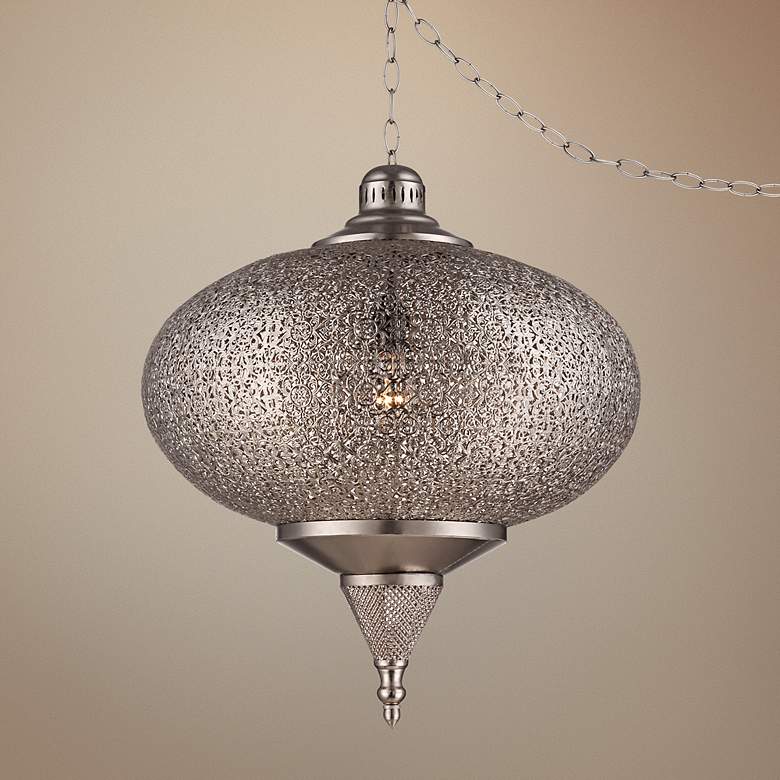 Image 1 Zaida 23" High Moroccan Pewter Plug-In Swag Pendant