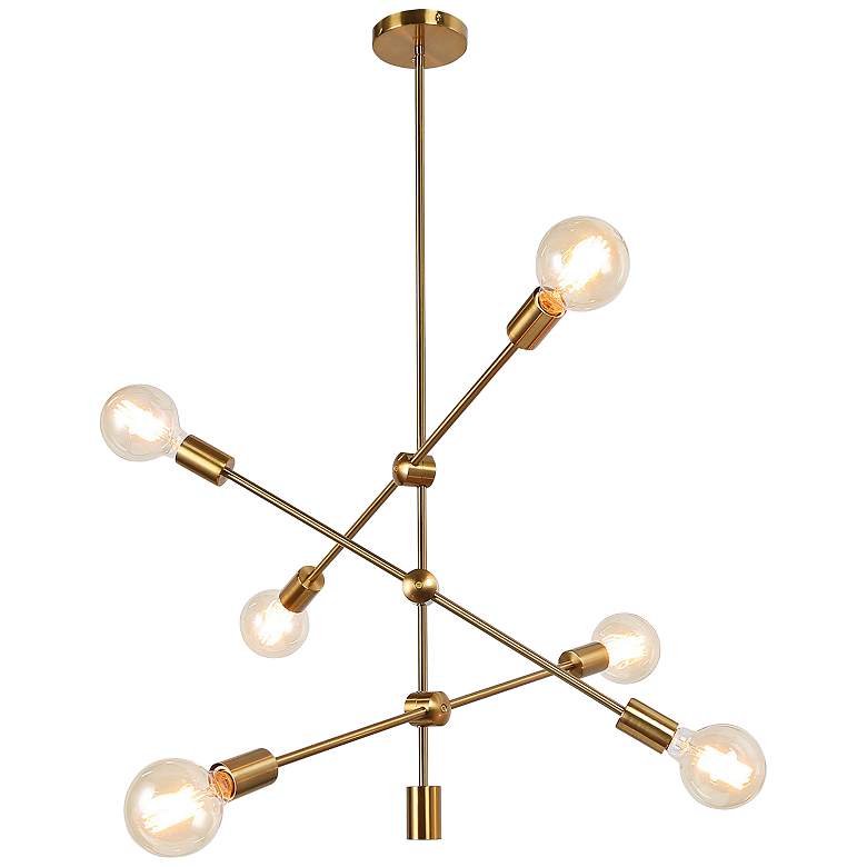 Image 2 Zale 26 inchW Gold Metal 6-Light Adjustable Sputnik Chandelier