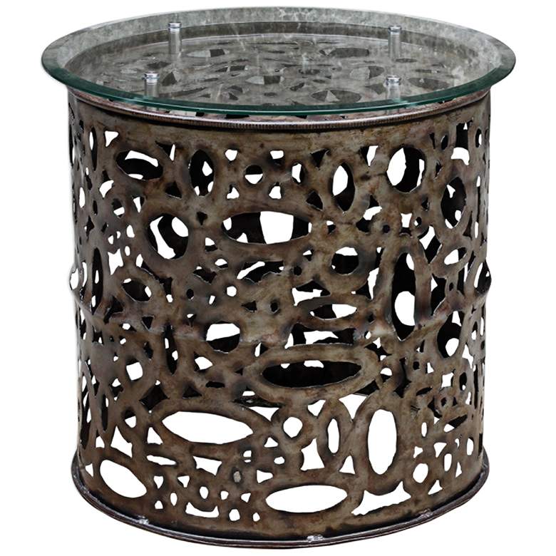 Image 1 Zama 25 inch Wide Natural Steel and Glass Accent Table