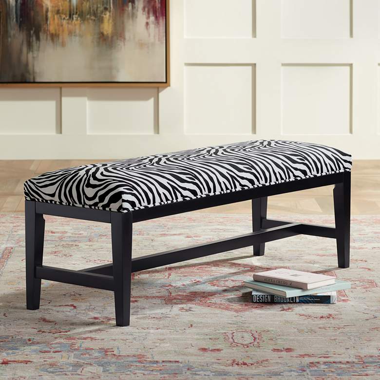 Image 1 Zambia Zebra Print Pattern 52 inch Wide Velvet Bench