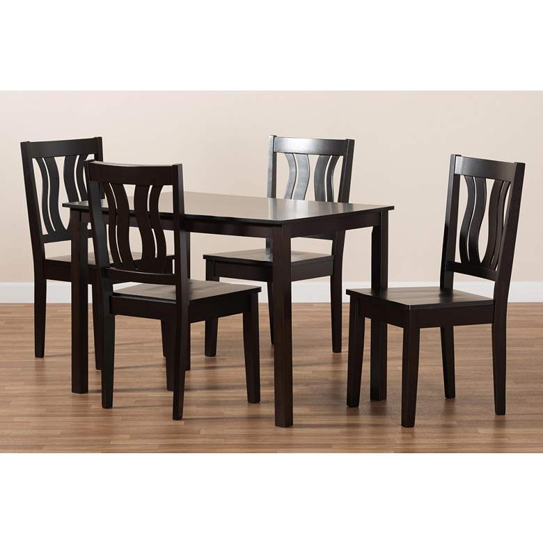 Image 7 Zamira Dark Brown Wood 5-Piece Dining Table and Chair Set more views