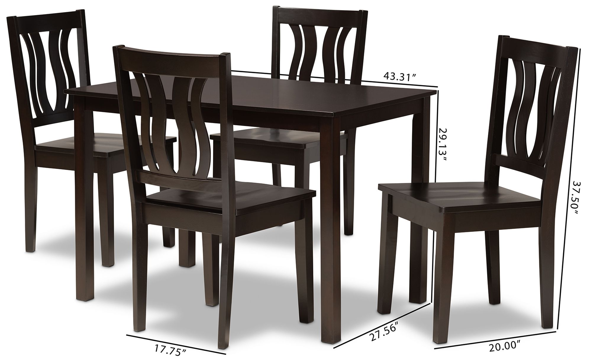 Zamira Dark Brown Wood 5-Piece Dining Table and Chair Set