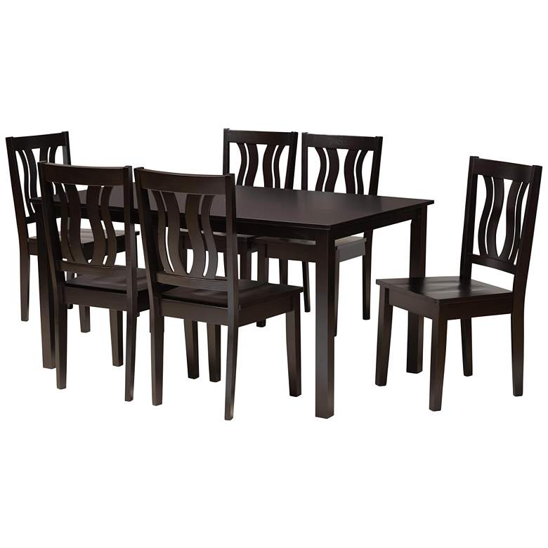 Image 1 Zamira Dark Brown Wood 7-Piece Dining Table and Chair Set