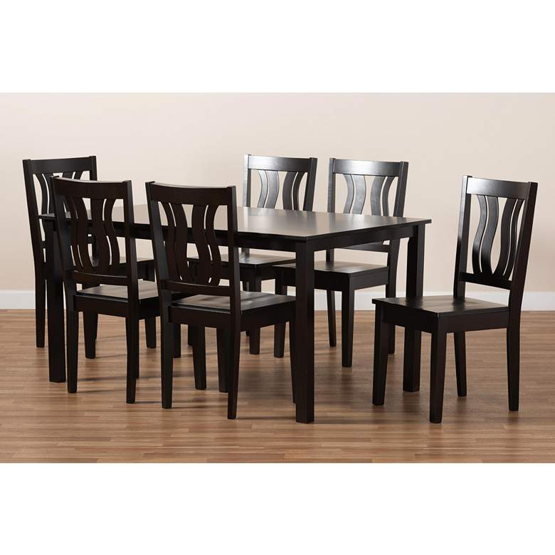 Image 7 Zamira Dark Brown Wood 7-Piece Dining Table and Chair Set more views