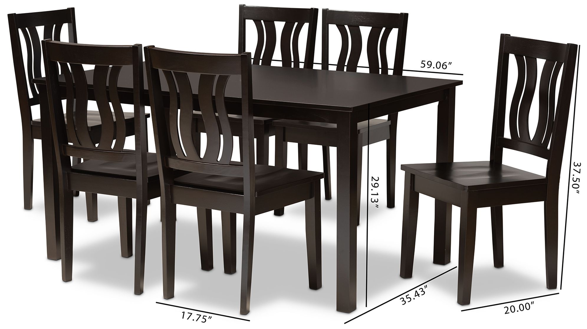 Zamira Dark Brown Wood 7-Piece Dining Table and Chair Set