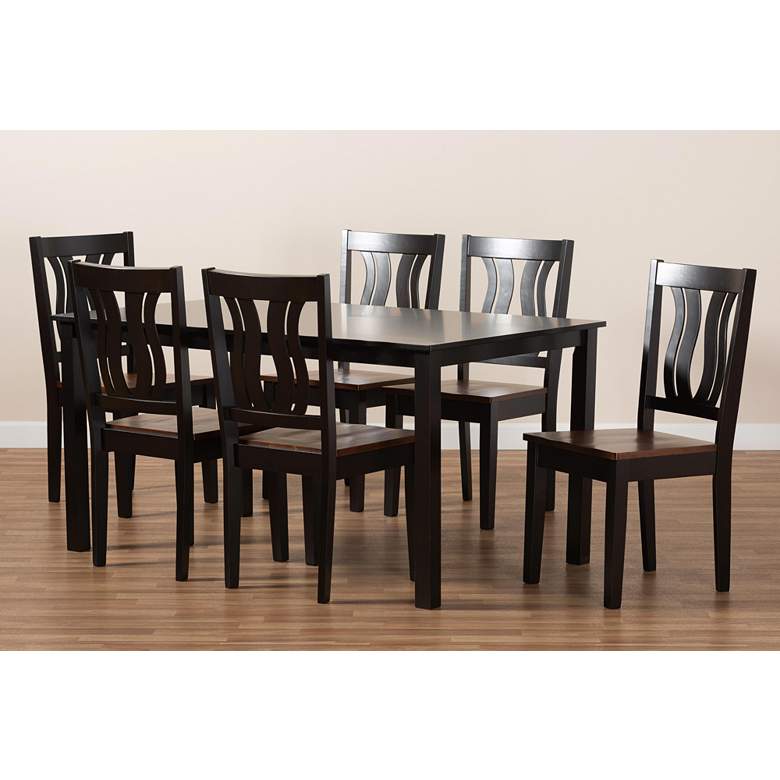 Image 7 Zamira Two-Tone Brown 7-Piece Dining Table and Chair Set more views