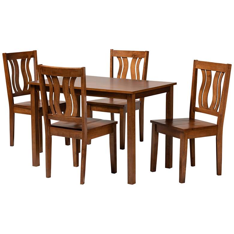 Image 1 Zamira Walnut Brown Wood 5-Piece Dining Table and Chair Set