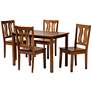 Zamira Walnut Brown Wood 5-Piece Dining Table and Chair Set