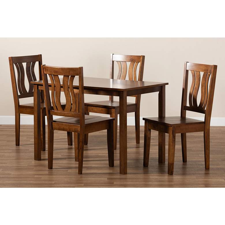 Image 7 Zamira Walnut Brown Wood 5-Piece Dining Table and Chair Set more views