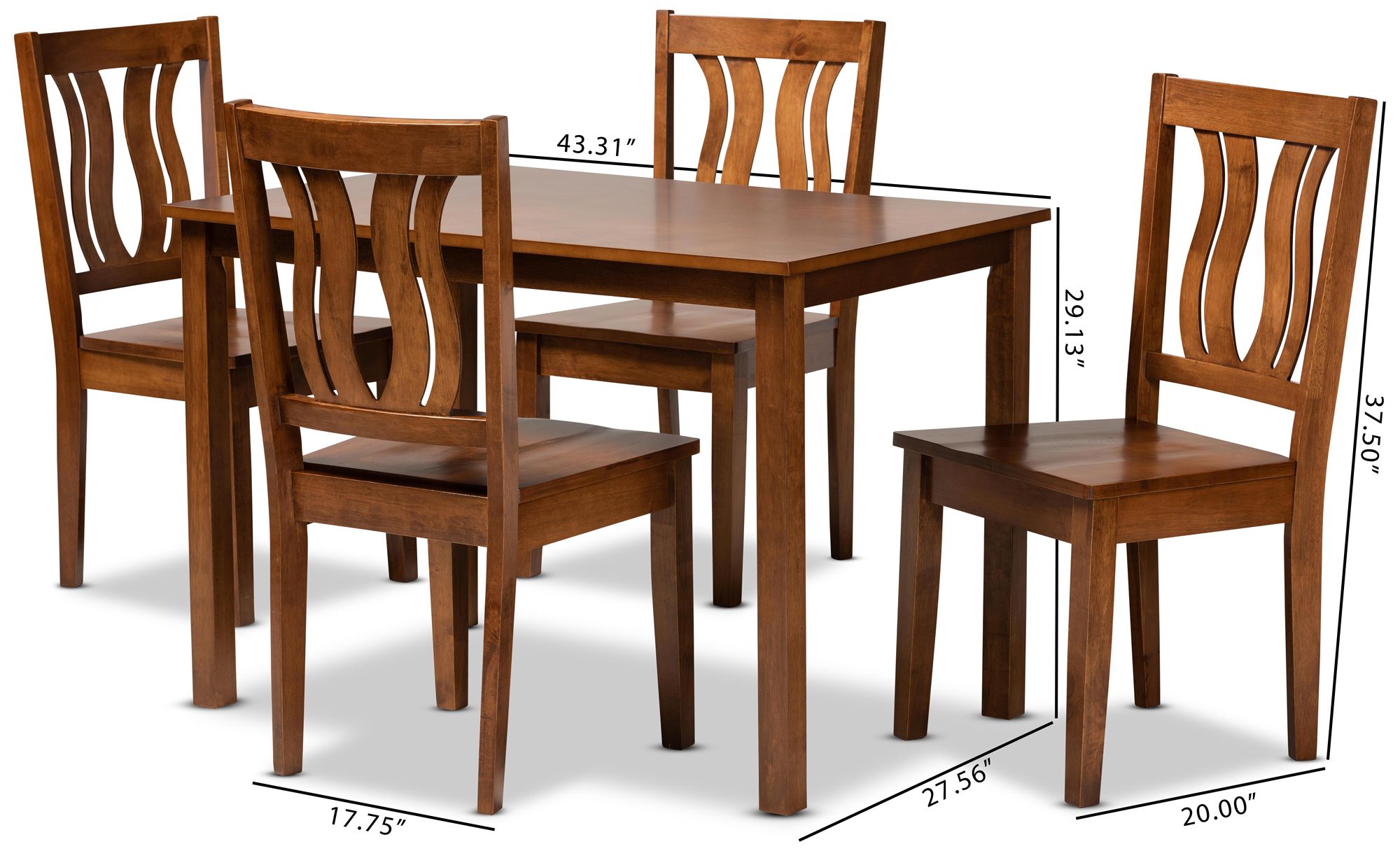 Zamira Walnut Brown Wood 5-Piece Dining Table and Chair Set