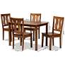 Zamira Walnut Brown Wood 5-Piece Dining Table and Chair Set