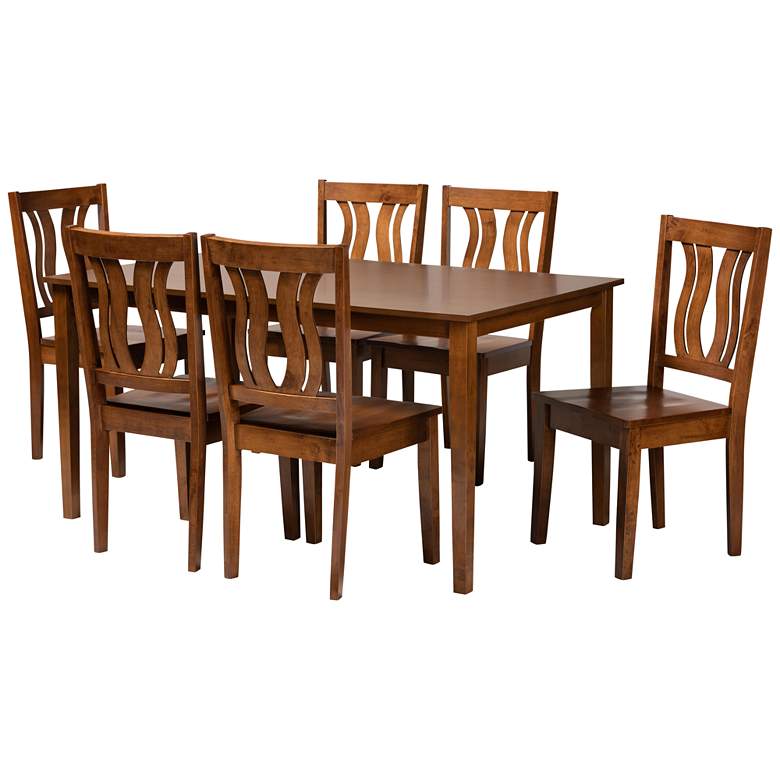 Image 1 Zamira Walnut Brown Wood 7-Piece Dining Table and Chair Set