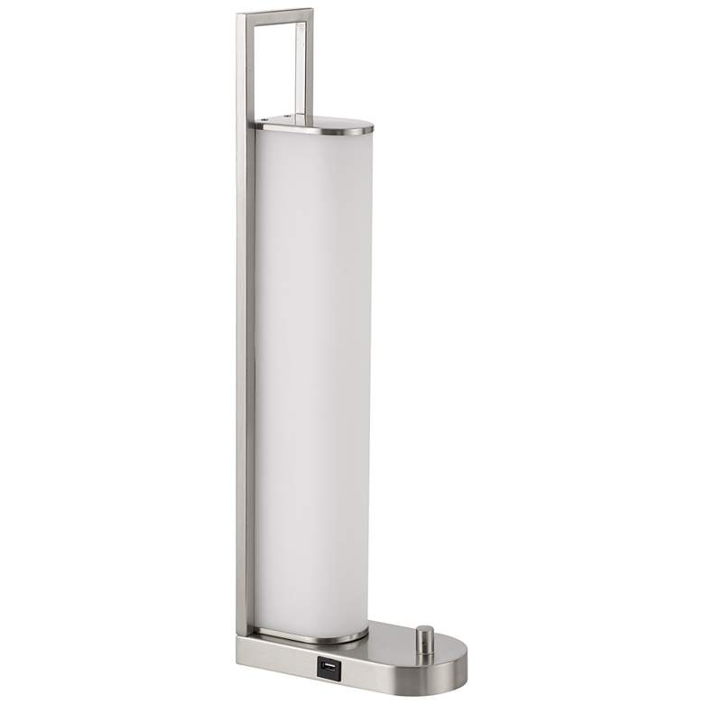 Image 2 Zamora Brushed Steel Metal LED Accent Nightstand/Table Lamp