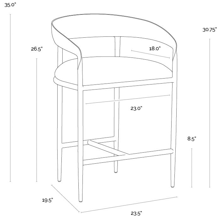 Zanatta 26 1/2" Charcoal Black Leather Counter Stool