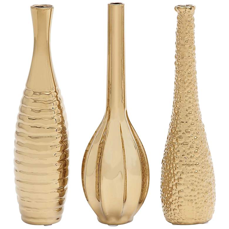 Image 2 Zander Gold Textured Ceramic Bottleneck Vases Set of 3