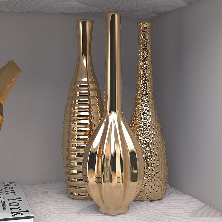 Image 1 Zander Gold Textured Ceramic Bottleneck Vases Set of 3