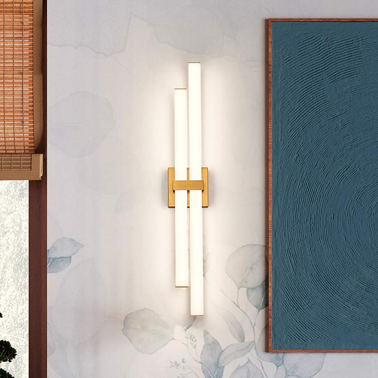 Image 1 Zane 32" Wide Modern Gold LED Vanity Bath Light