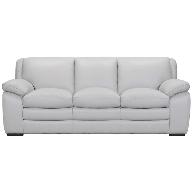 Image 1 Zanna 91.5 in. Sofa in Dove Gray Genuine Leather and Brown Wood Legs