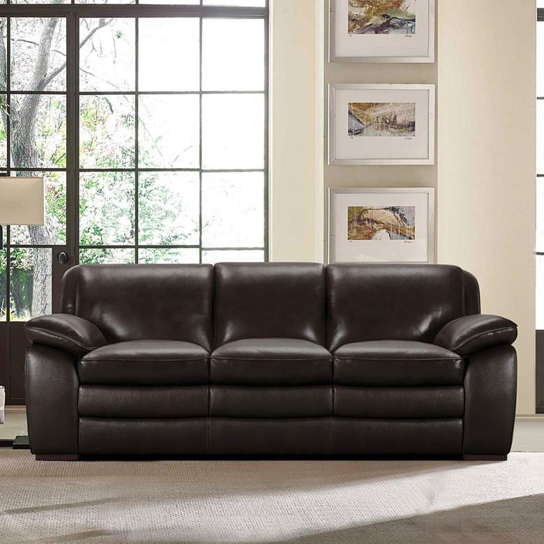 Image 1 Zanna 91 inch Wide Dark Brown Leather and Wood Sofa