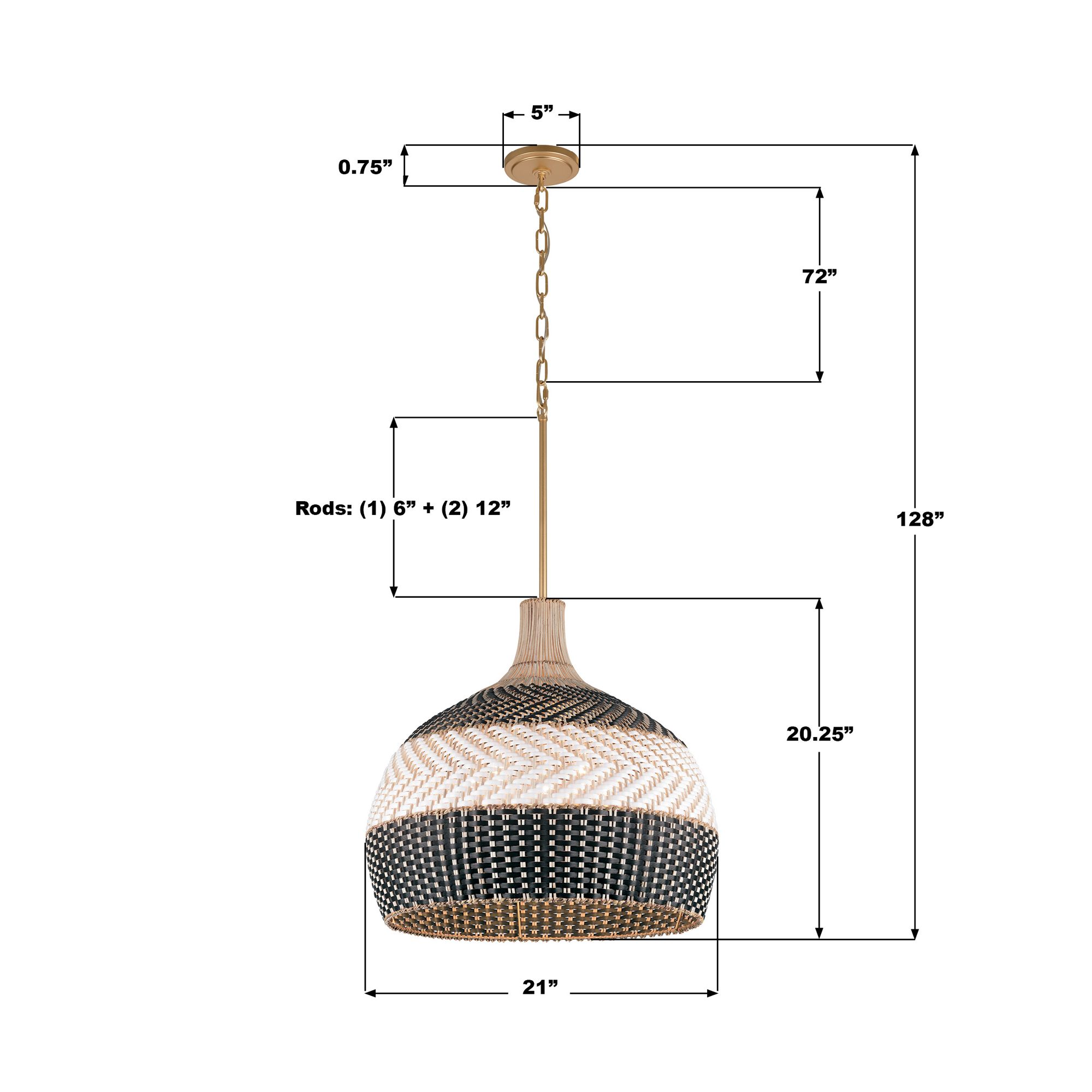 Zanzibar 21" Wide Black and White Rattan Pendant Light