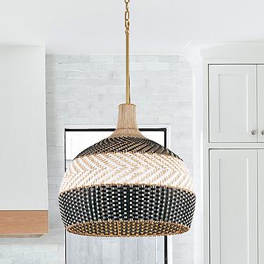Zanzibar 21" Wide Black and White Rattan Pendant Light