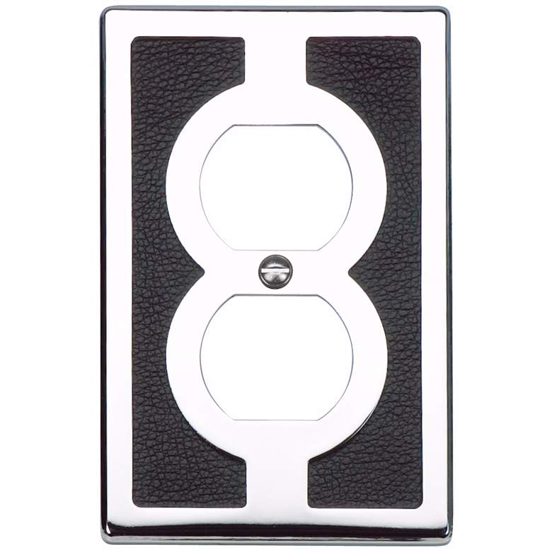 Image 1 Zanzibar Black Leather and Chrome Outlet Wall Plate