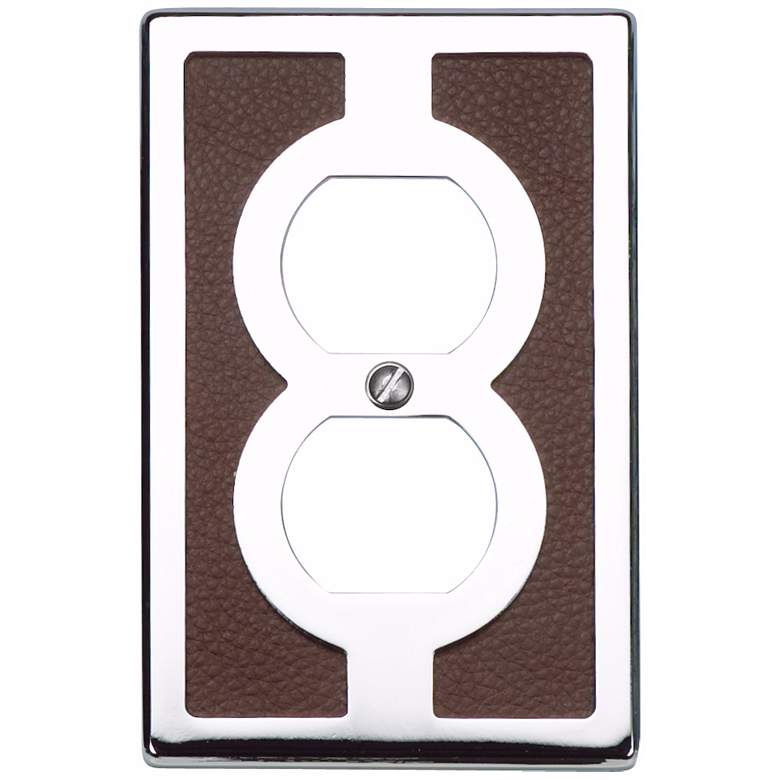 Image 1 Zanzibar Brown Leather and Chrome Outlet Wall Plate
