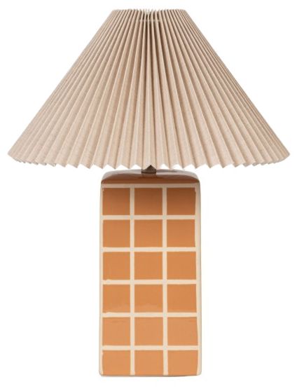 Zara 18" Square Windowpane Stoneware Table Lamp with Pleated Shade